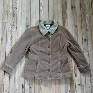 Cherokee Corduroy Sherpa Lined Trucker Jacket Tan Button Front Pockets Size L